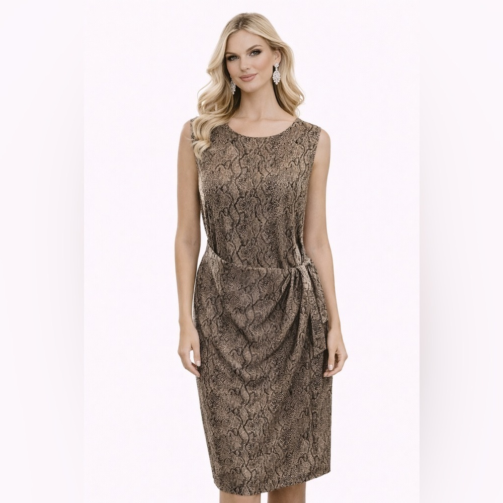 🔥🔥Sag Harbor Tan Print Dress Size 14 Zip Back And Slit.